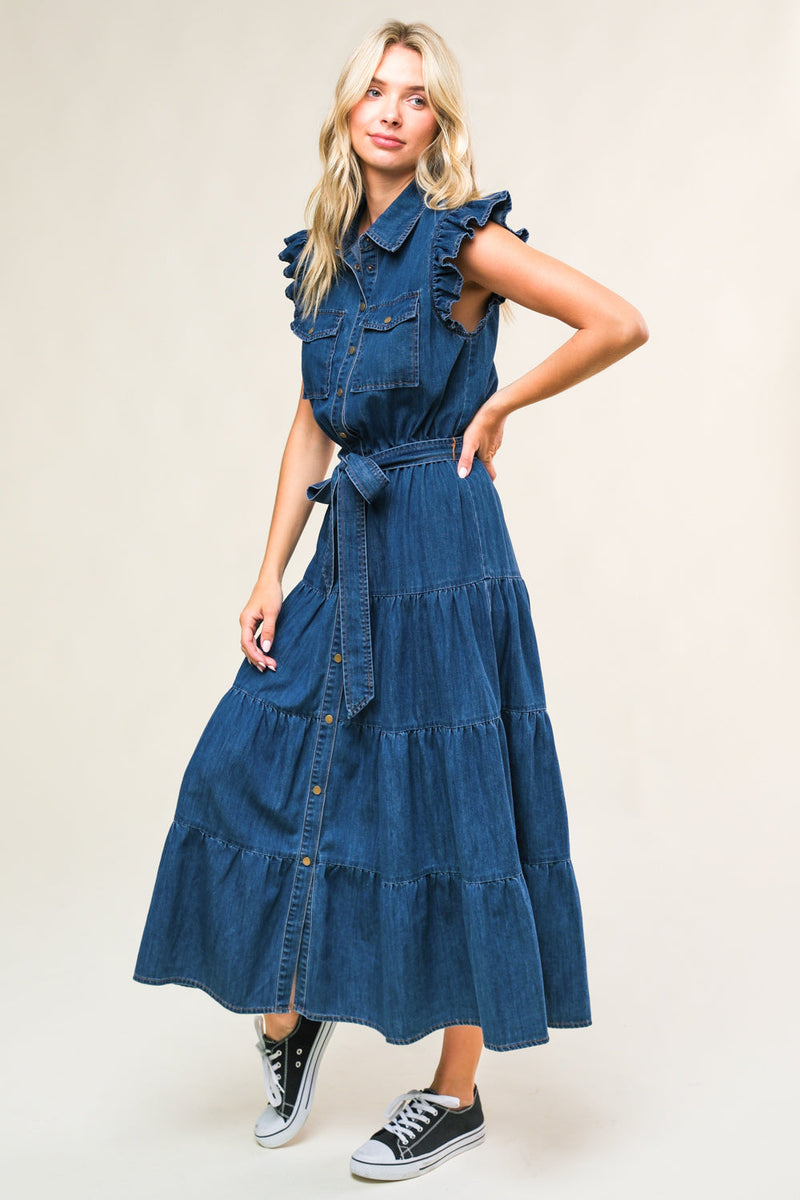 Fan Favorite gewebt Denim MIDI Kleid