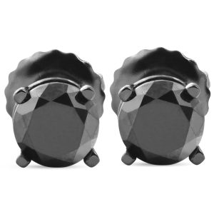 2 TCW 14k Schwarz Gold Runde Schwarz Diamant Schraube zurück Ohrstecker Ohrringe