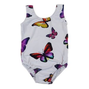 Lycra-Trikot für Mädchen, Weiß, Lila, Schmetterlingsdruck, S (9–24 Monate)–XL (6–8)