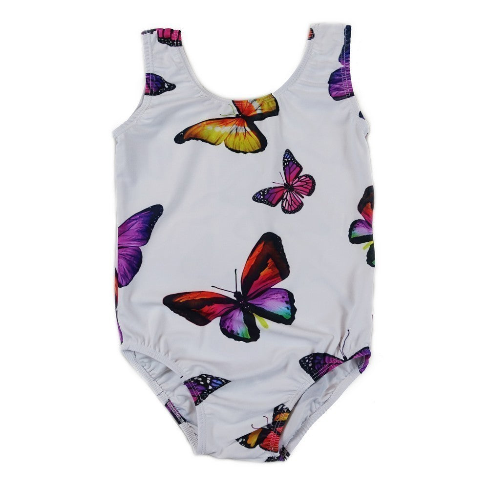 Lycra-Trikot für Mädchen, Weiß, Lila, Schmetterlingsdruck, S (9–24 Monate)–XL (6–8)
