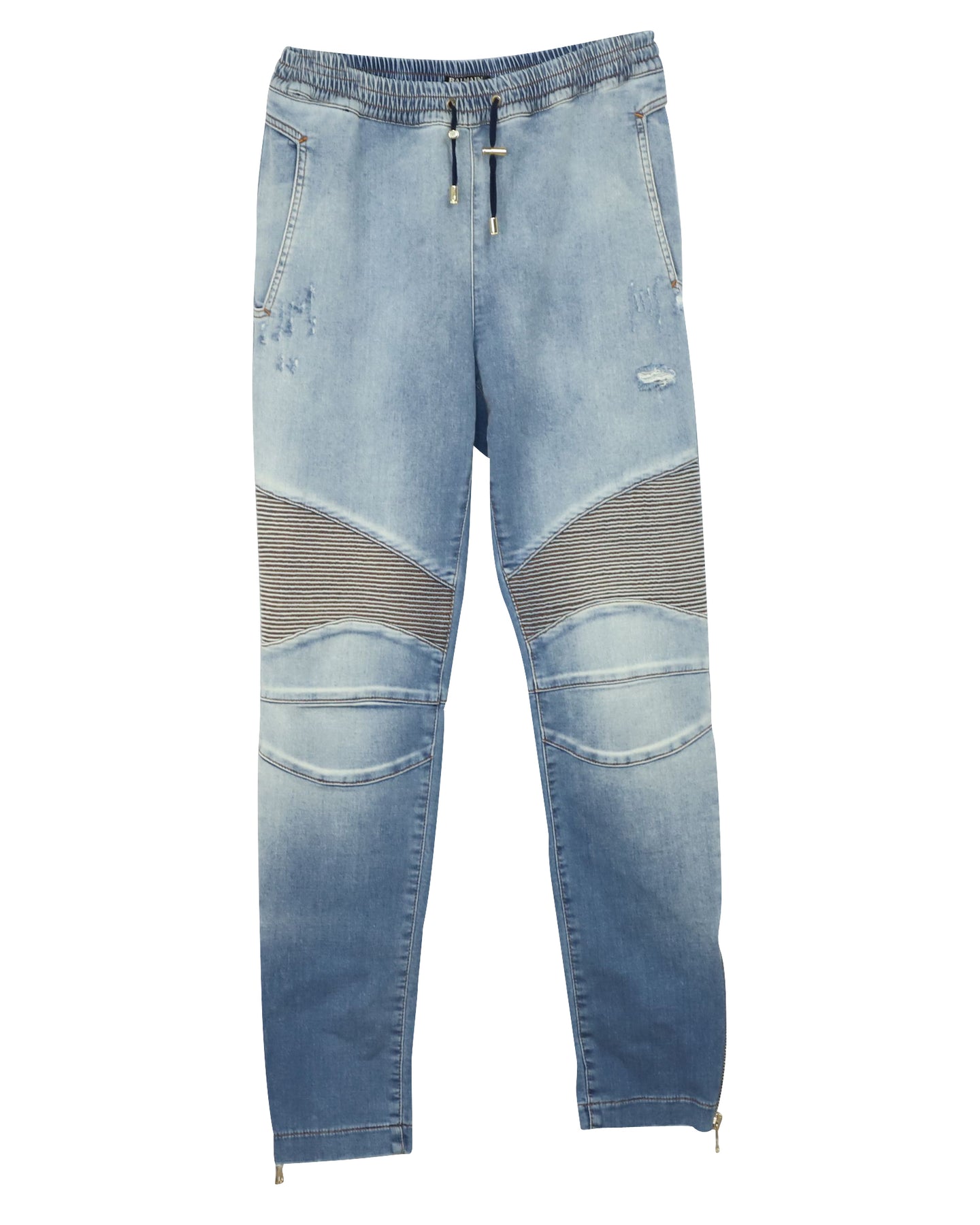Balmain Stonewashed Biker Jeans in hellblau Baumwolle 7748910710844