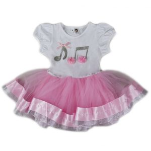 Geburtstagskleid für Mädchen, Rosa, Weiß, Silber, Musiknoten, S (9–24 Monate)–XL (6–8)
