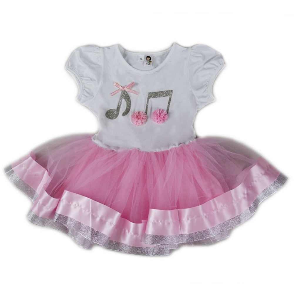 Geburtstagskleid für Mädchen, Rosa, Weiß, Silber, Musiknoten, S (9–24 Monate)–XL (6–8)