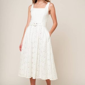 DAFFODILS & DAYDREAMS gewebte Spitze Midikleid