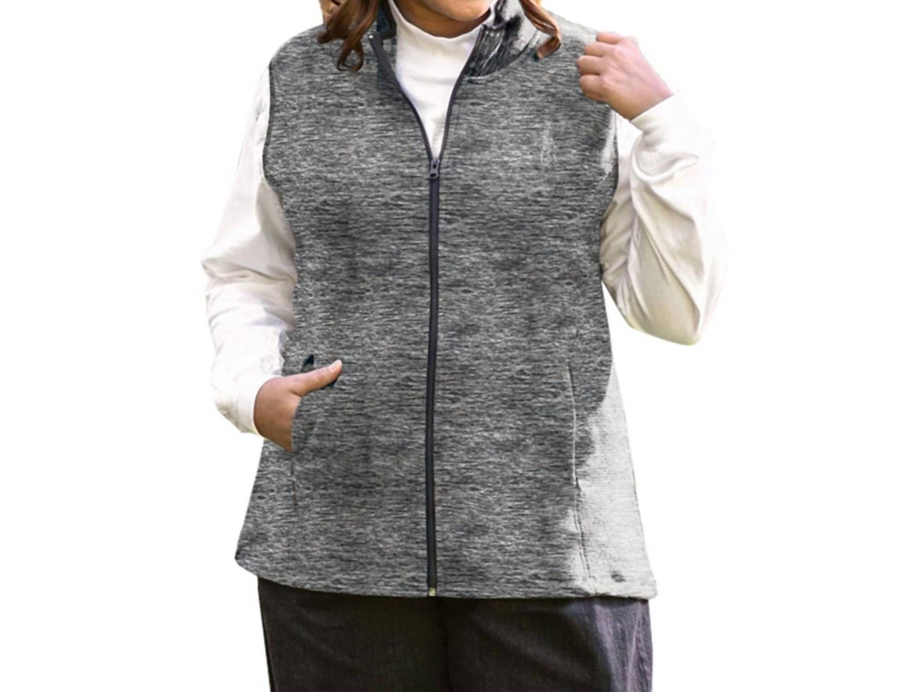 Lyddie ärmellos Zip Up Fleece Weste – Übergröße in Grau und Schwarz