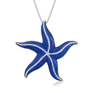 Ross-Simons Italienische Saphir und CZ Starfish Anhänger Halskette in Sterling Silber