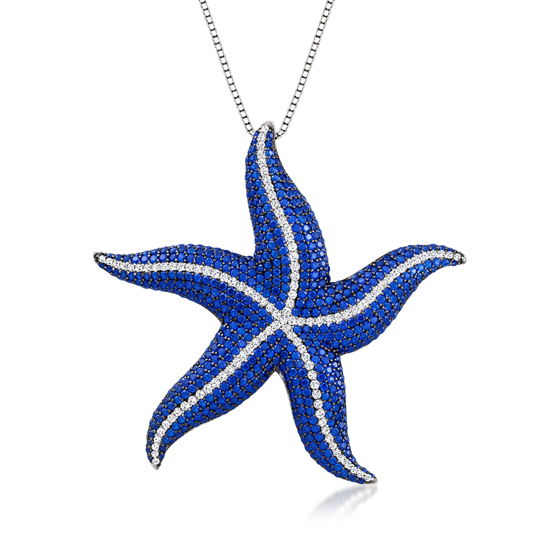 Ross-Simons Italienische Saphir und CZ Starfish Anhänger Halskette in Sterling Silber