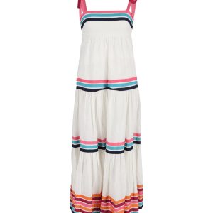 Zimmermann Gestreiftes Kleid aus weißem Leinen