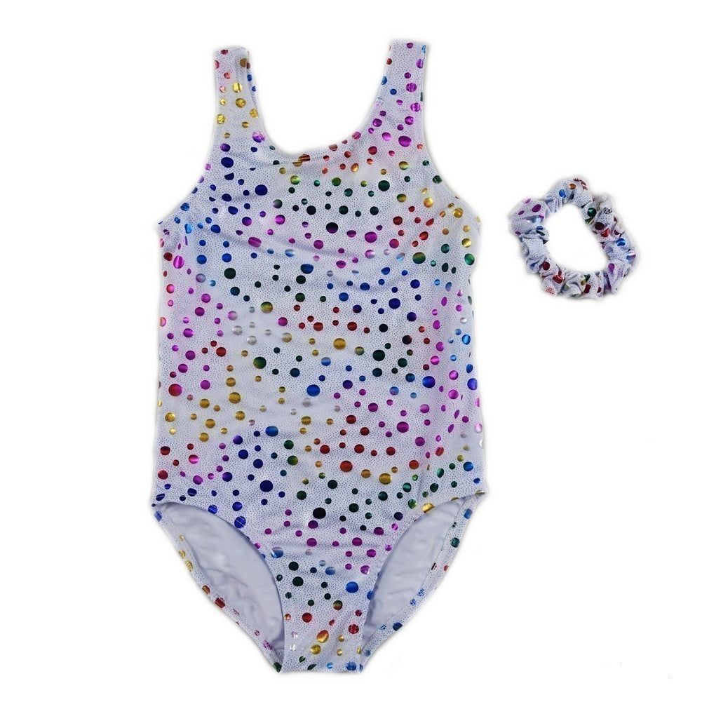 Mädchen-Trikot, weiß, mehrfarbig, Regenbogen-Punkte, S (9–24 Monate)–XL (6–8)