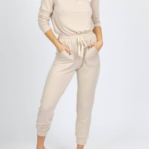 Weicher Jumpsuit mit Tunnelzug in Taupe