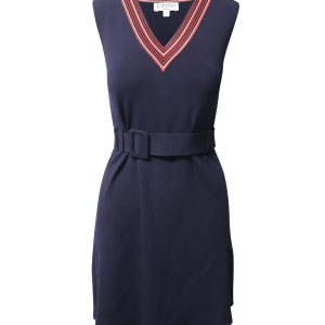 Claudie Pierlot Gestreiftes V-Ausschnitt Strickkleid in Marineblau Viskose