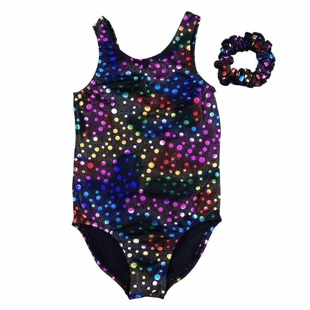 Schwarzer mehrfarbiger Regenbogen-Punkt-Trikot für Mädchen, S (9–24 Monate)–XL (6–8)