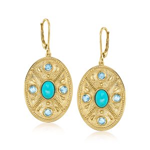 Ross-Simons Türkis und. Himmelblau Topas Etrusker-Stil ovale Ohrringe in 18kt Gold über Sterling
