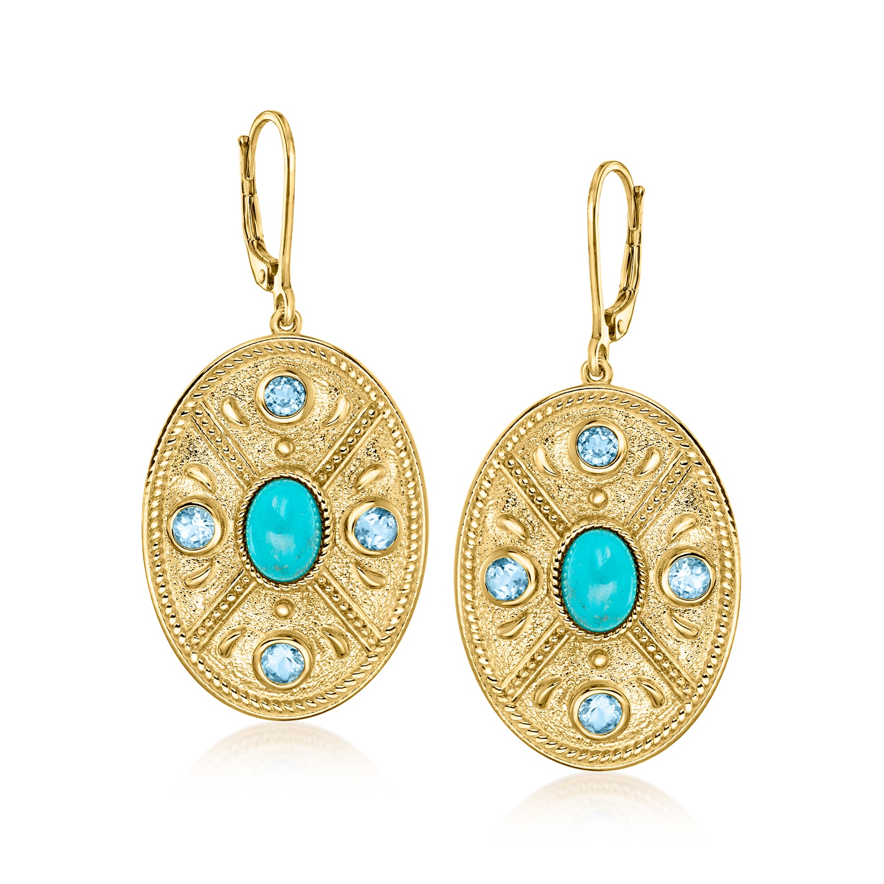 Ross-Simons Türkis und. Himmelblau Topas Etrusker-Stil ovale Ohrringe in 18kt Gold über Sterling