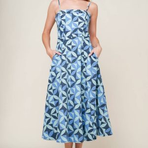 GWENNY Blaues Denim-Midikleid