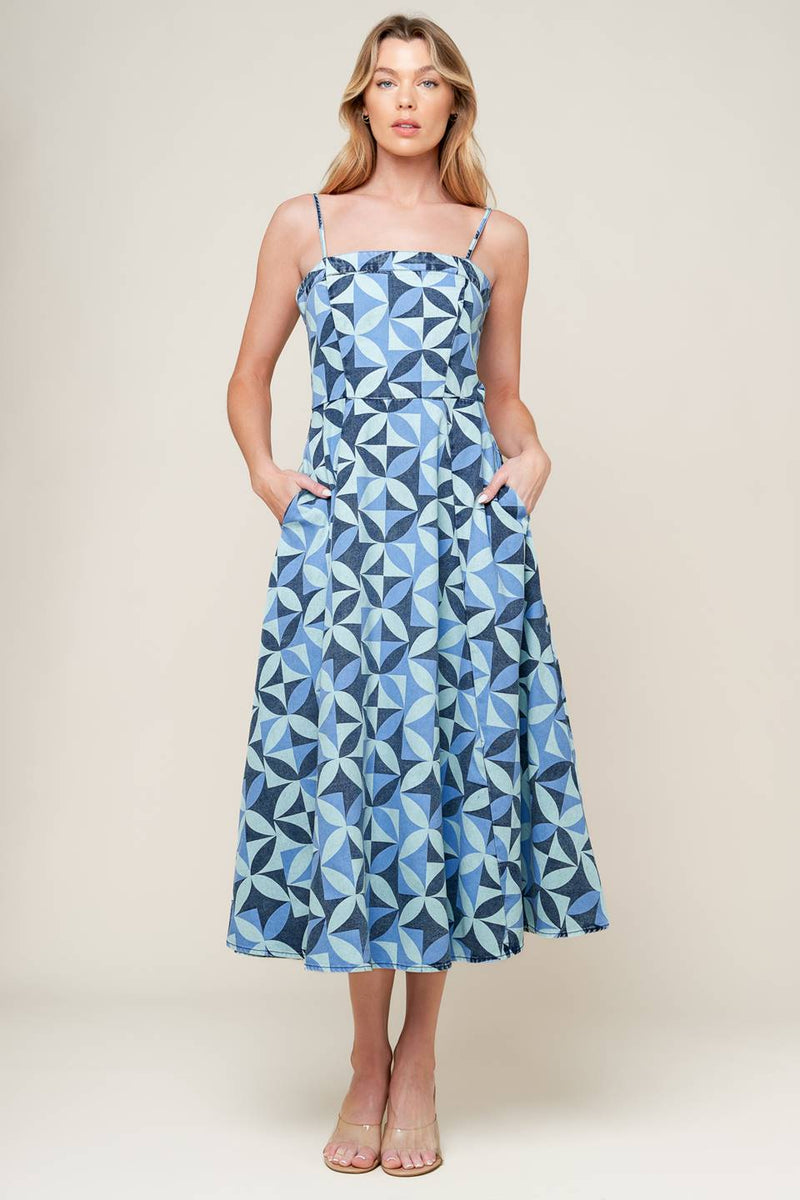 GWENNY Blau Denim MIDI Kleid