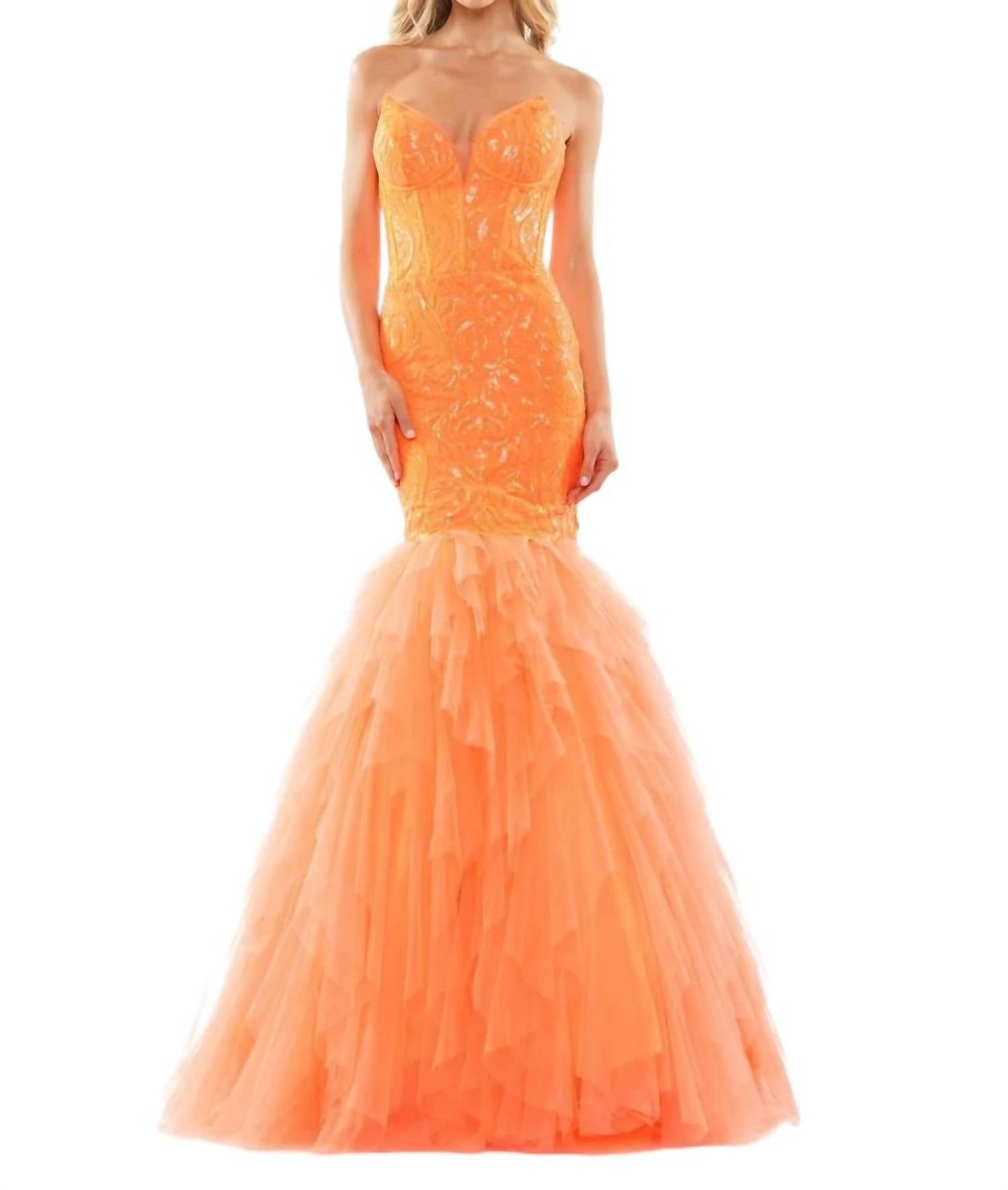 Pailletten Bustier Abendkleid in Orange