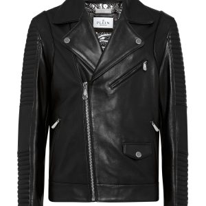 Padded Leder Biker Jacke Gothic Plein