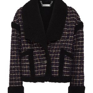 Tweed und Shearling Mischung Mantel locker Fit Tartan