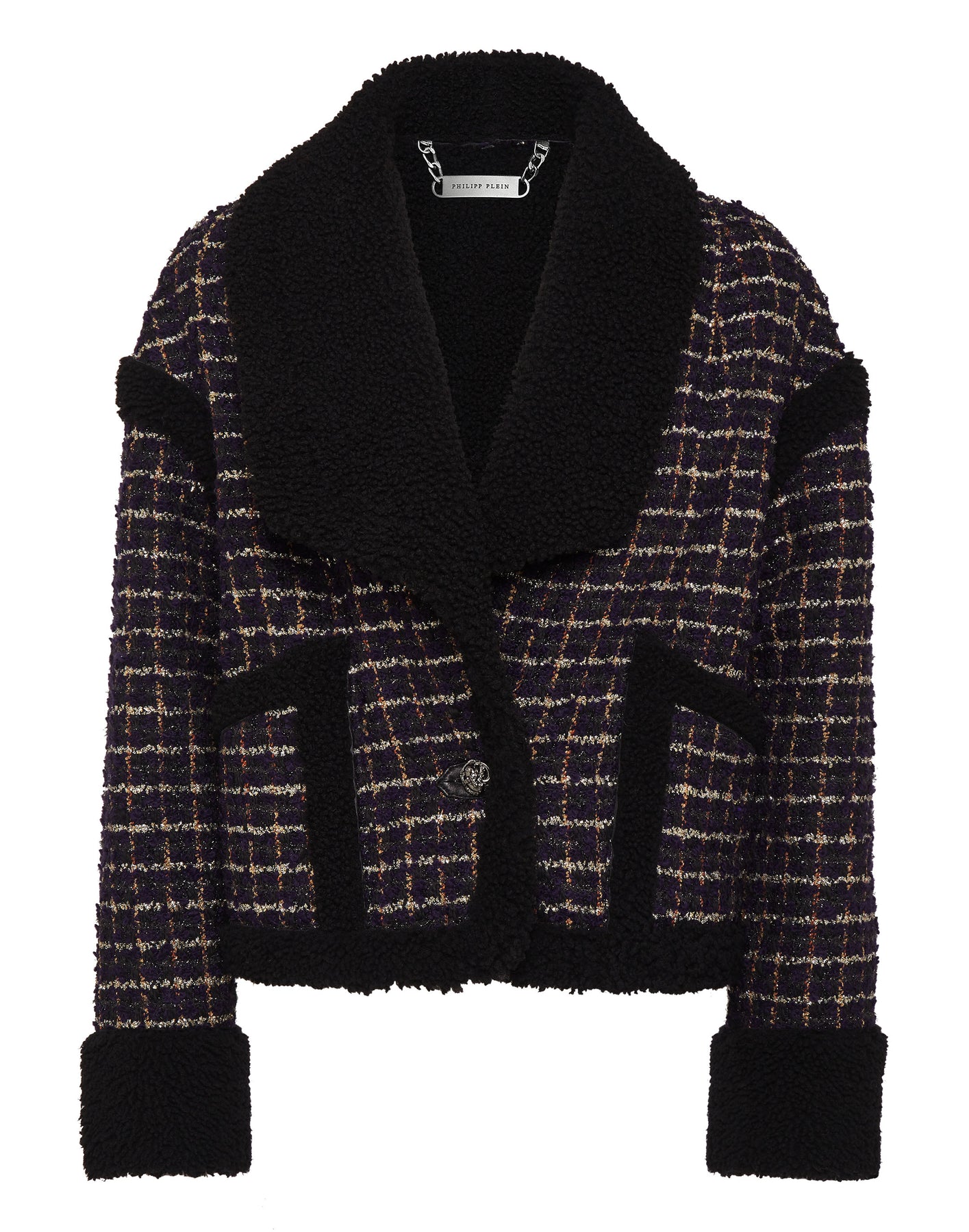 Tweed und Shearling Mischung Mantel locker Fit Tartan