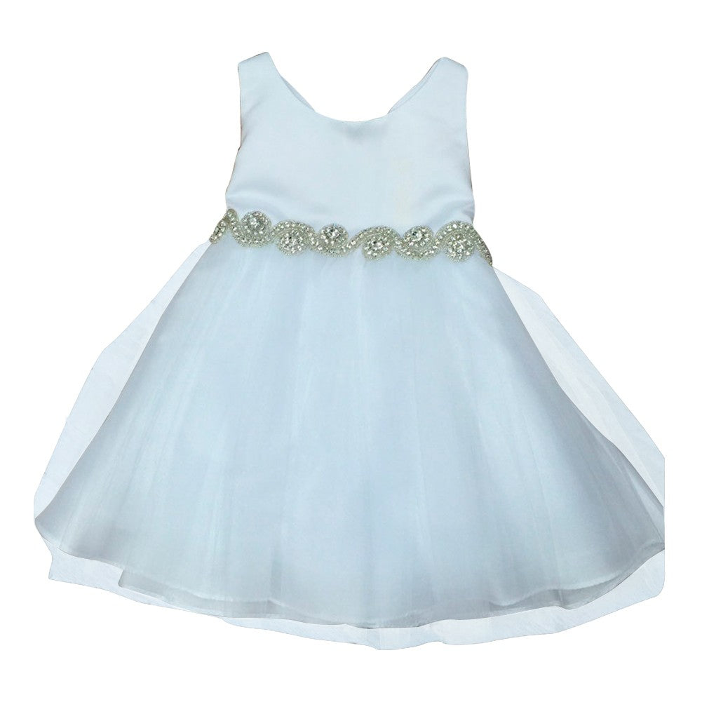 Baby Mädchen weiß Satin Tüll Strass Blumenmädchen Kleid 6-24M