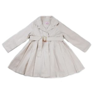 Elfenbeinfarbener, windabweisender Faltenmantel mit Gürtel für Mädchen, S (9–24 M)–XL (6–8)