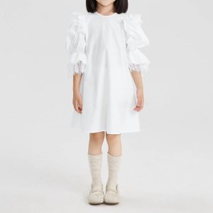 Kinder Aline Puff Ärmel Kleid in off-white