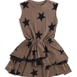 Mädchen geschichtet Stern Kleid in Erde braun