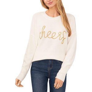 Perlen gerippte Trimm Pullover Pullover