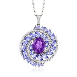 Ross-Simons Amethyst und Tansanit Anhänger Halskette mit weißen Zirkonen in Sterling Silber