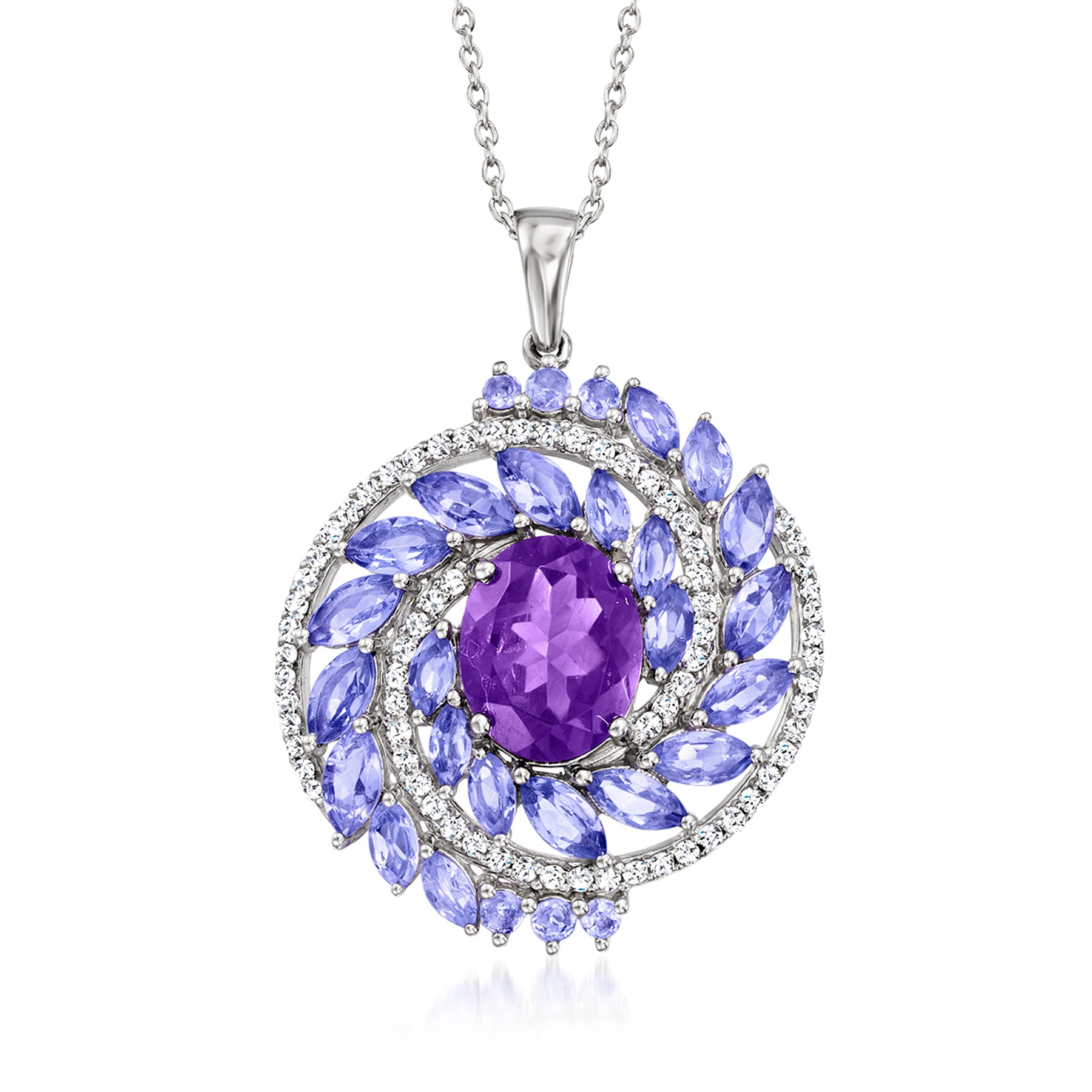 Ross-Simons Amethyst und Tansanit Anhänger Halskette mit weißen Zirkonen in Sterling Silber