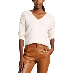 Contrast Trim Strickpullover mit V-Ausschnitt