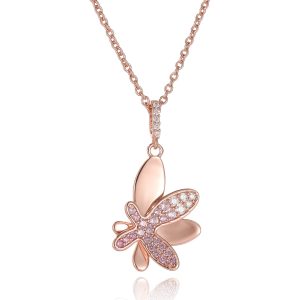 Roségold Gradient Rosa Pavé Diamant Schmetterling Anhänger Halskette