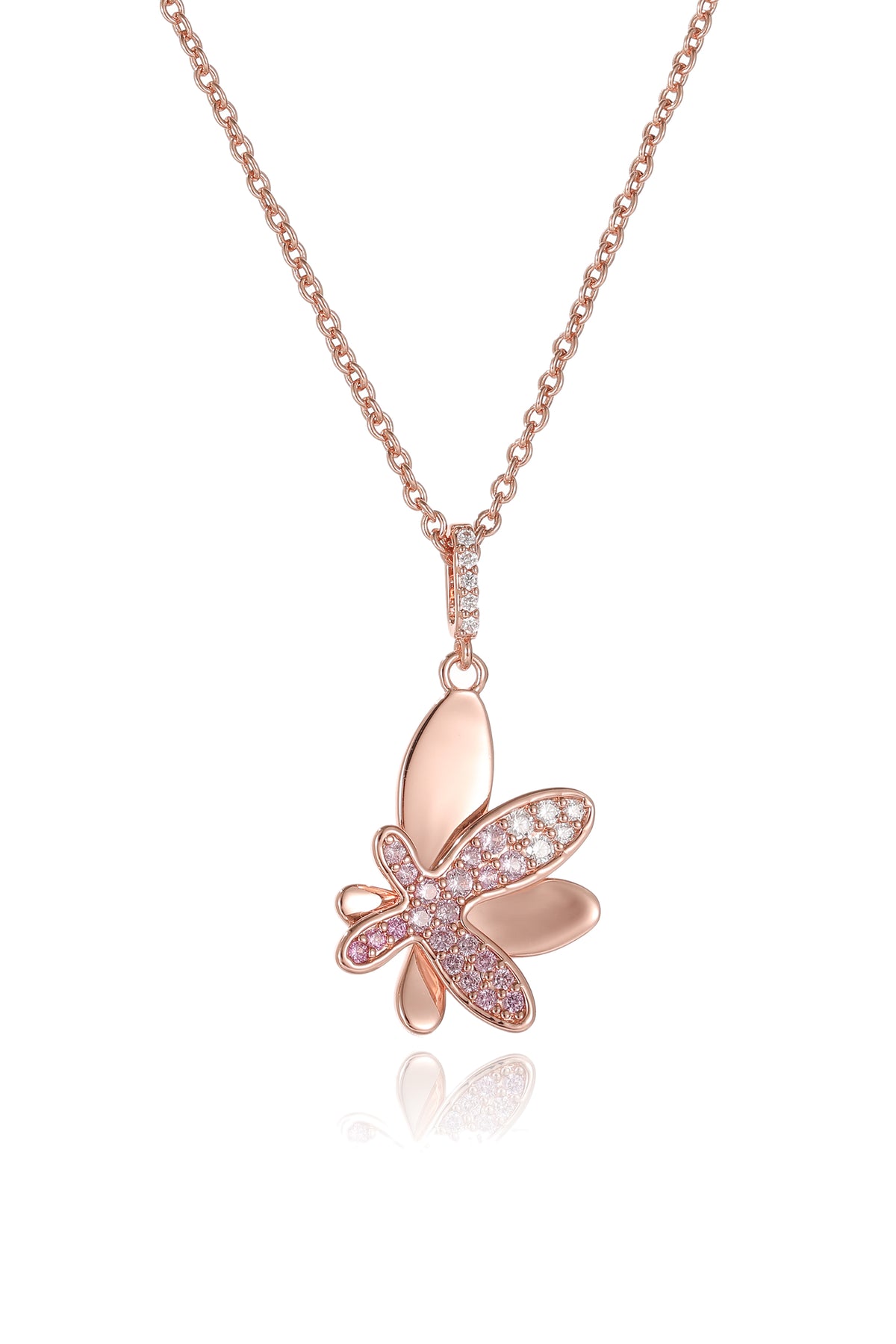 Roségold Gradient Rosa Pavé Diamant Schmetterling Anhänger Halskette