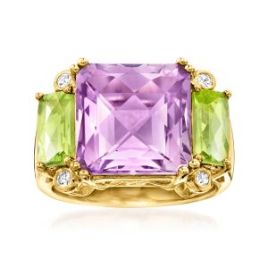 Ross-Simons Amethyst and Peridot Ring mit weißen Topaz Akzenten in 18kt Gold über Sterling