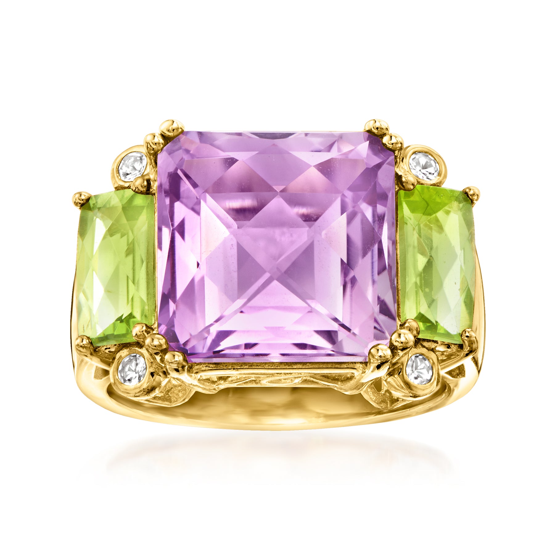 Ross-Simons Amethyst und Peridot Ring mit weißen Topas Akzenten in 18kt Gold über Sterling