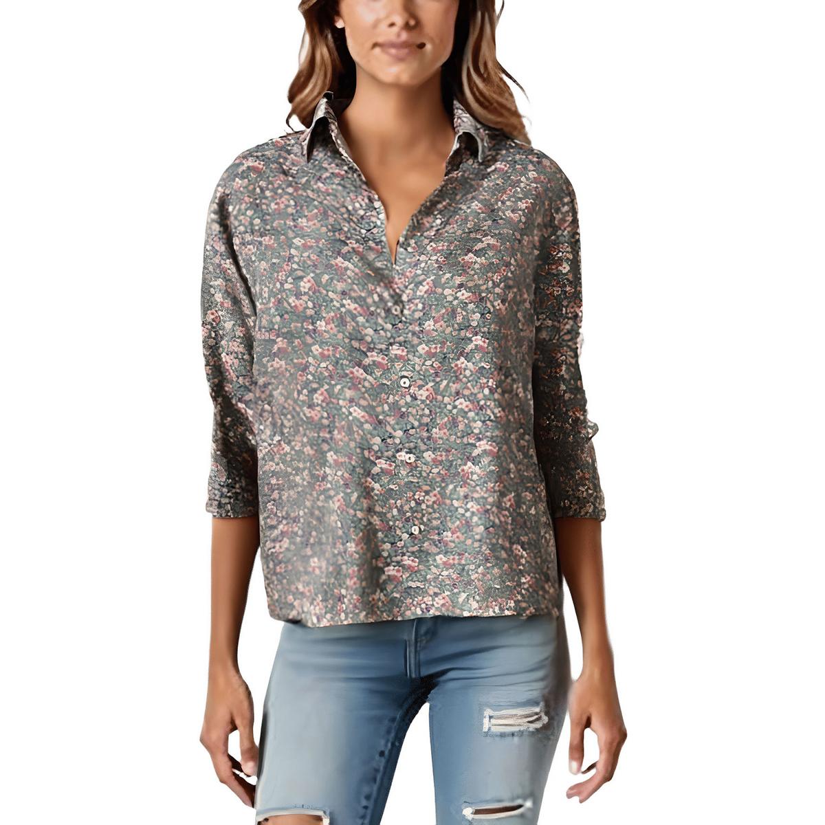 Bedrucktes Chiffon-Knopf-Down Top