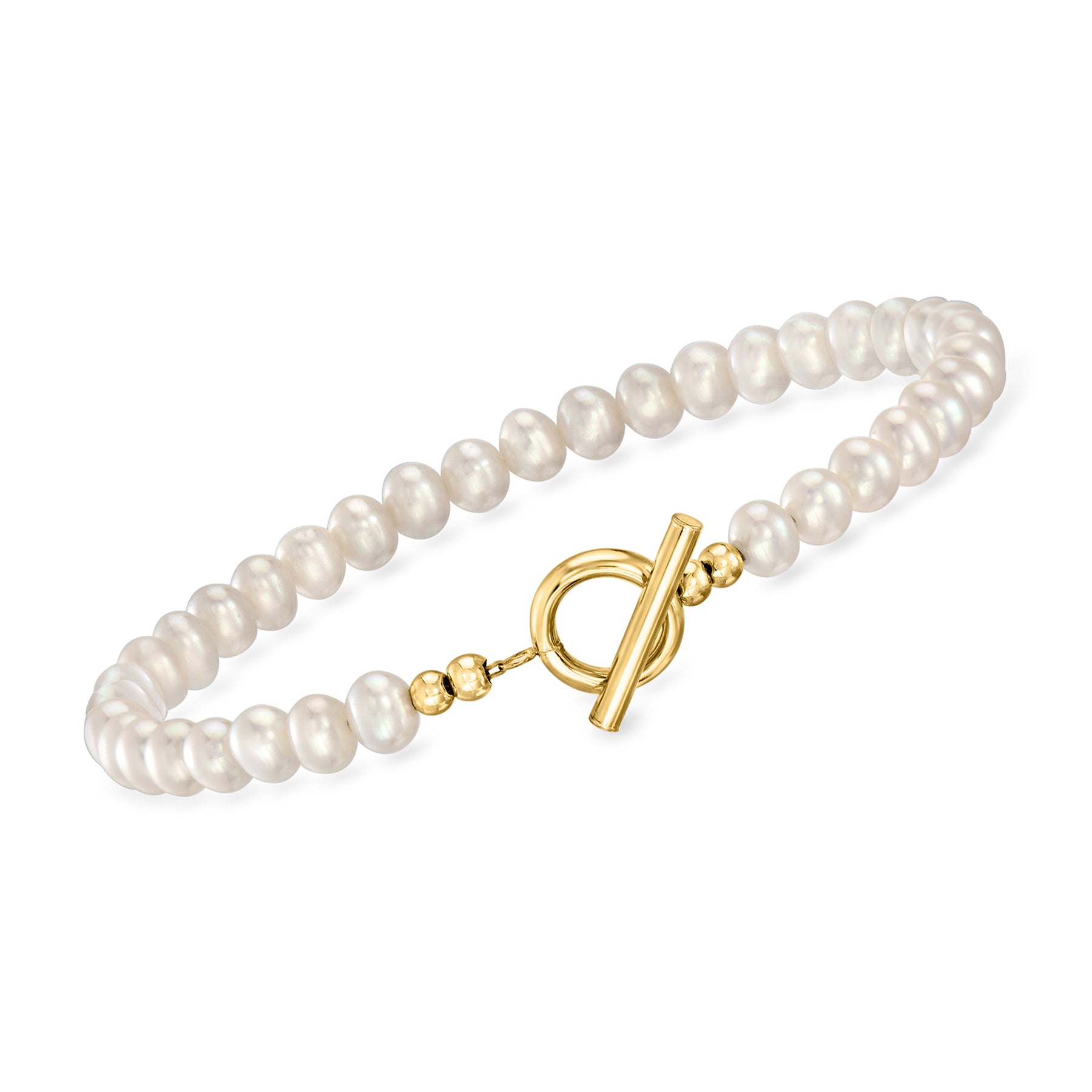 RS Pure Von Ross-Simons 4-5mm kultivierte Perle Toggle Armband mit 14kt Gelbgold