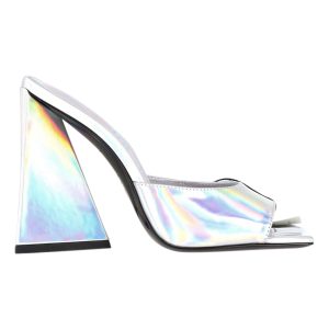 Die Attico Devon 115 Iridescent Mules aus silbernem Leder