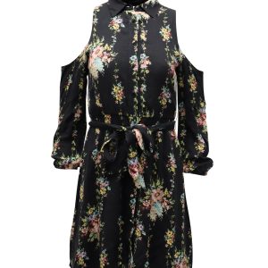 Alice + Olivia Blumenmuster Kalte Schulter Gürtel Karina Hemd Kleid in Schwarz Viskose