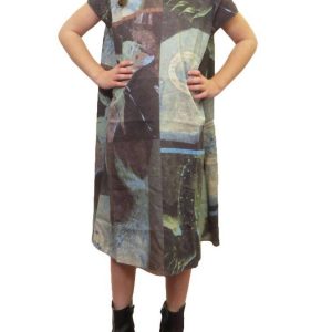 Multi Print cap Ärmel Kleid