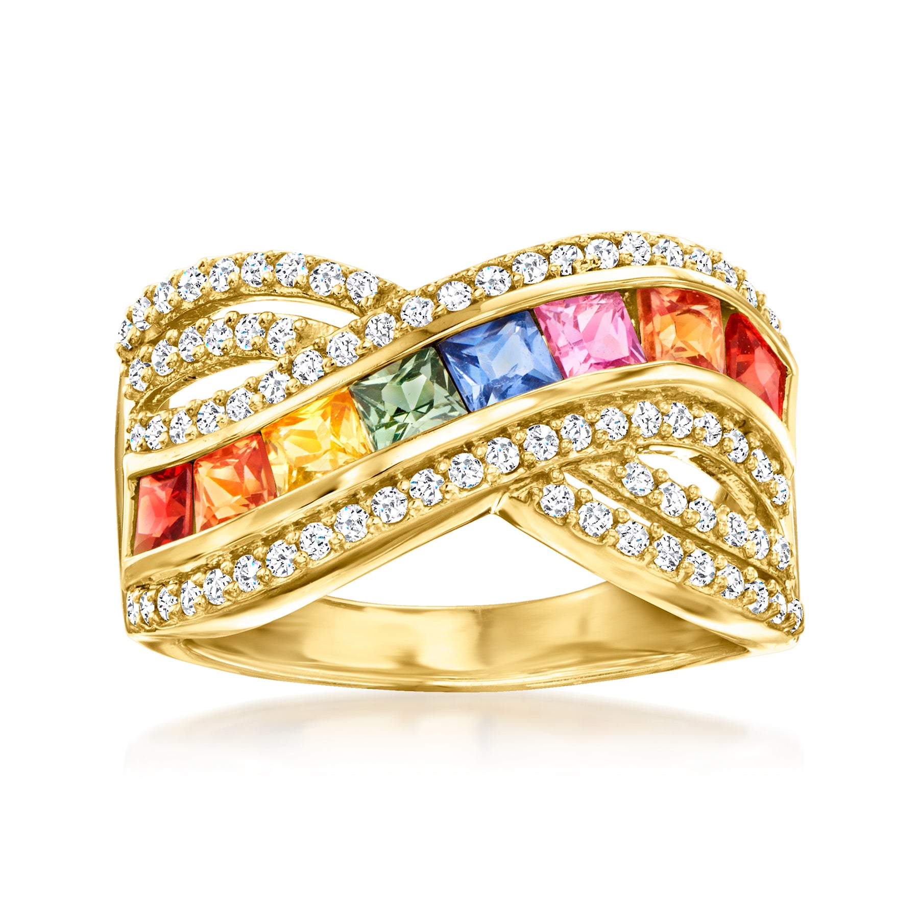 Ross-Simons Weißer Zirkon Ring aus 18kt Gold über Sterling