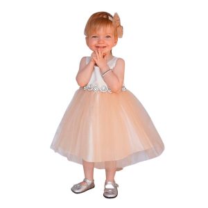 Baby Mädchen Champagner Satin Tüll Strass Blumenmädchen Kleid 6-24M