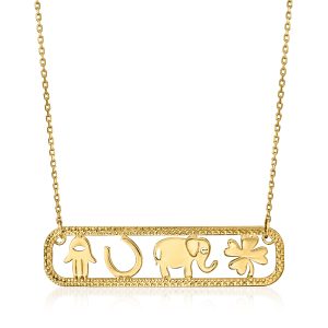 Ross-Simons Italienische 14kt Gelbgold Glück Symbole Bar Halskette