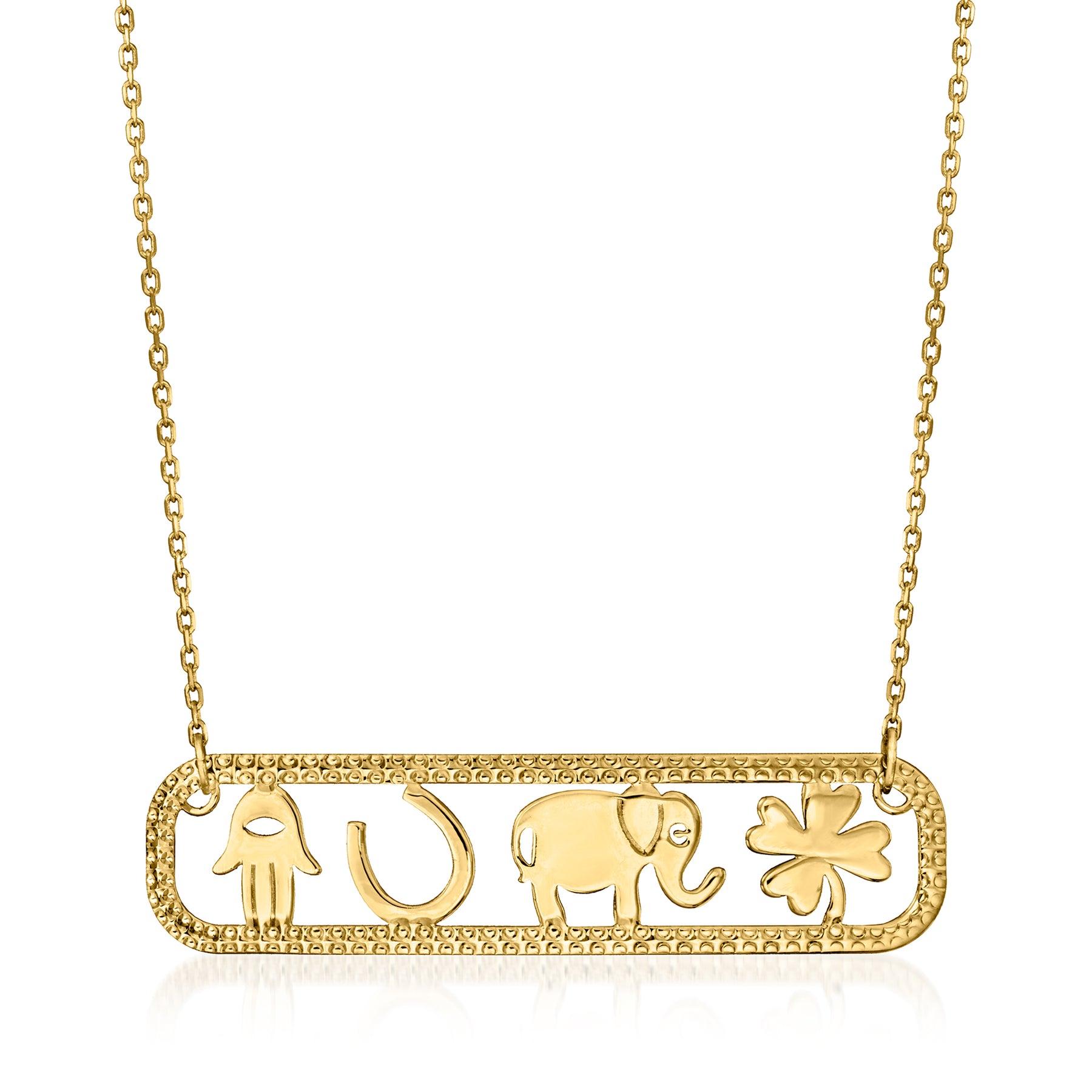 Ross-Simons Italienische 14kt Gelbgold Glück Symbole Bar Halskette