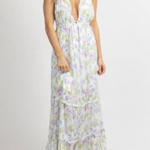Mit Blumenmuster Quaste Krawatte Maxi Kleid in Lavendel