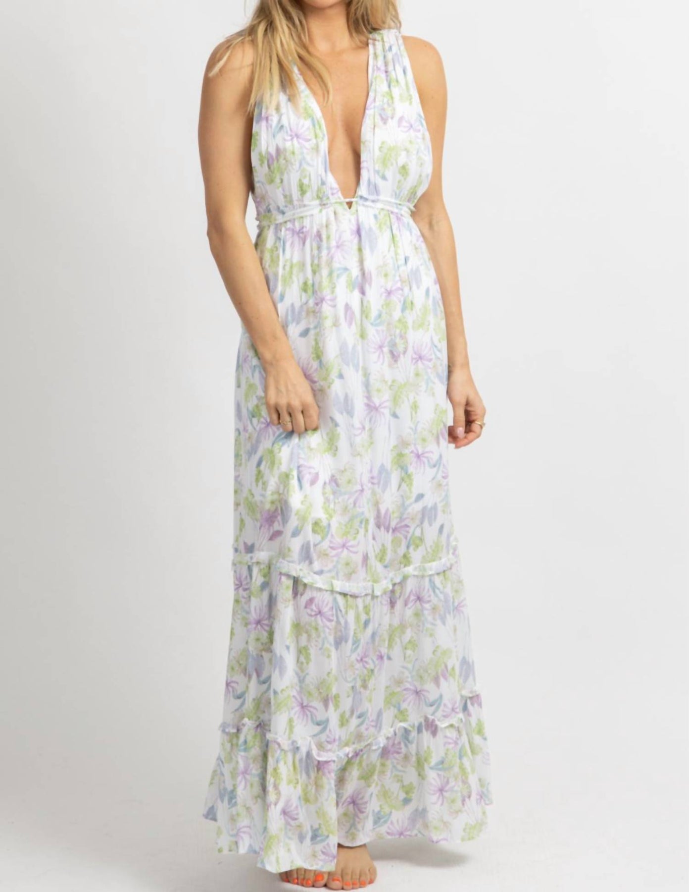 Mit Blumenmuster Quaste Krawatte Maxi Kleid in Lavendel