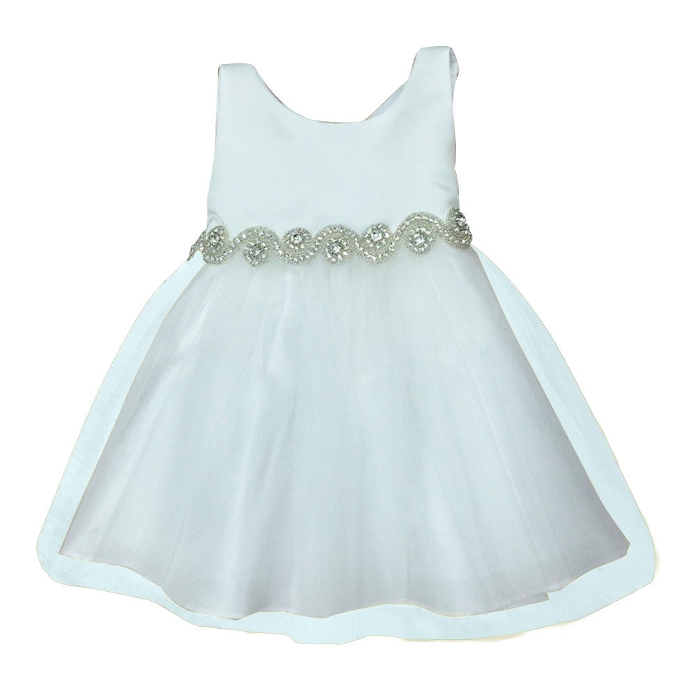 Baby Mädchen Elfenbein Satin Tüll Strass Blumenmädchen Kleid 6-24M
