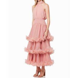 Nereida Tiered Halter Kleid in Rose 7748972675132