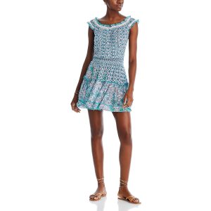 florale Schaufel Hals Mini-Kleid